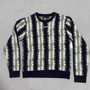 Umbro Stripe Abstract Graphic Knit Sweater Crewneck‎ Navy Blue Mens Size Small